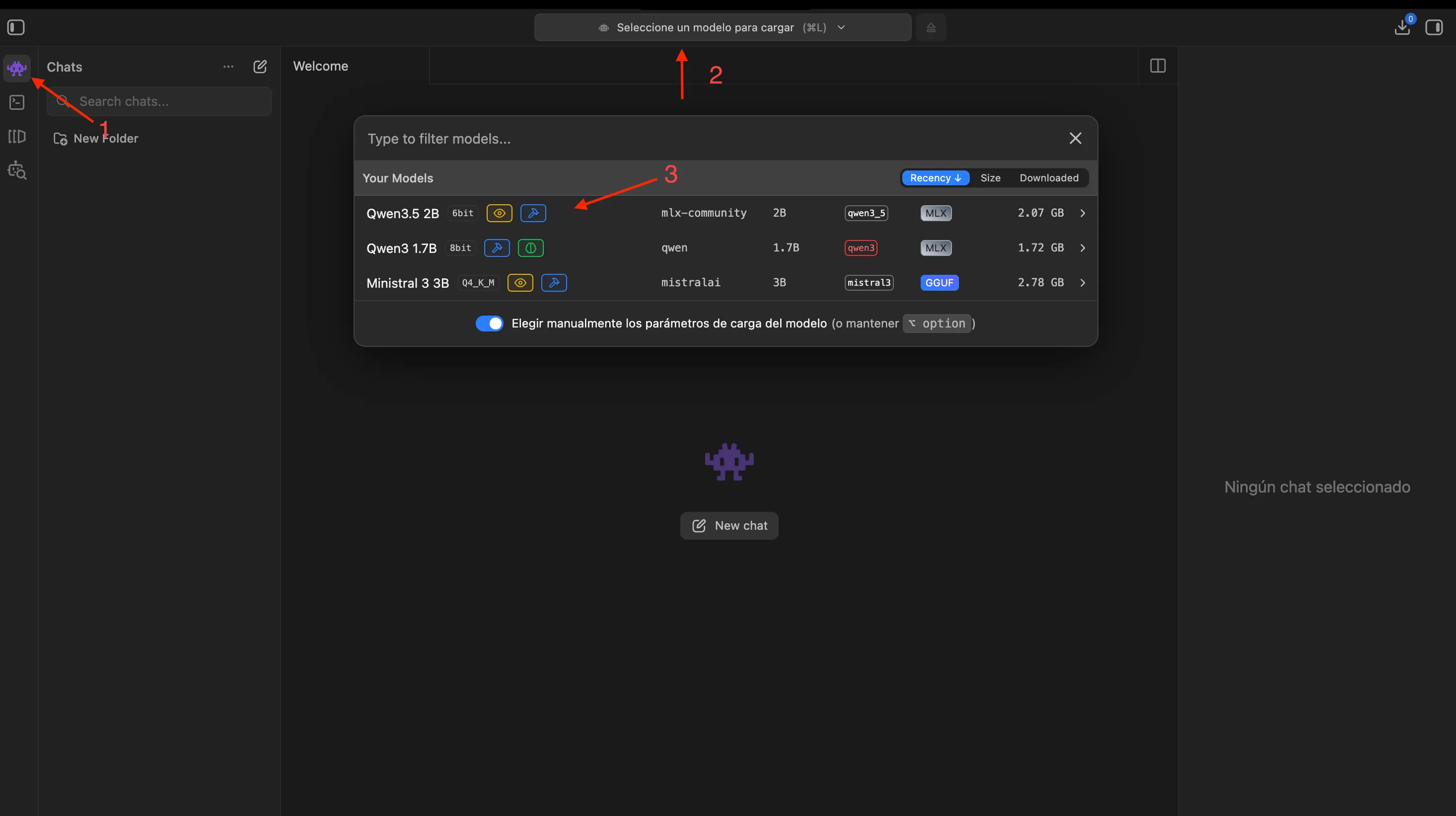 Steps to load a model in LM Studio